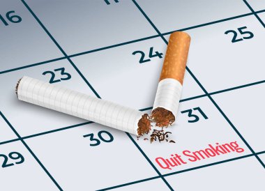 Sigara, Dünya Tütünsüz Günü konsepti için 31 Mayıs takviminde kırıldı. Sağlıklı bir yaşam tarzı. Tütün ve nikotin bağımlılığını durdurma kavramı. Dünya Tütünsüz Günü. Dumansız olmaya karar ver