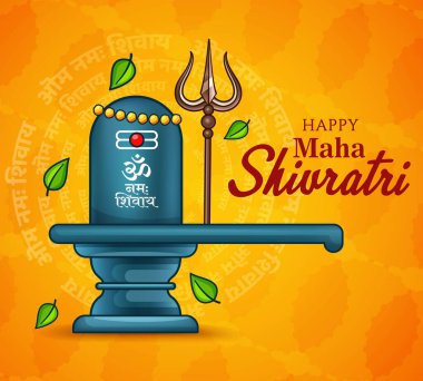 Shivratri Festivali için Lord Shiva 'nın Maha Shivratri İllüstrasyonu. Geleneksel Hindu Festivali afiş tasarım şablonu vektör çizimi. Shiva-sama Shivratri için Hint mesajıyla Om Namah Shivaya