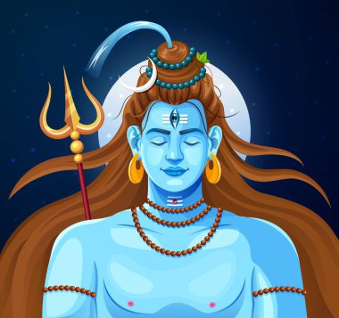 Hindu vektör illüstrasyonunun Hint Tanrısı Shiva arka plan tasarımını selamlıyor. Maha Shivratri veya Mahashivratri, Om Namah Shivaya. Dolunayda Lord Mahadev Grafik Moda Tasarımı