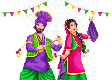 Ektara Tumbi 'yi tutan Bhangra Dansçısı bir Giddha kadın dansçısı halk dansları illüstrasyonunu temsil ediyor.