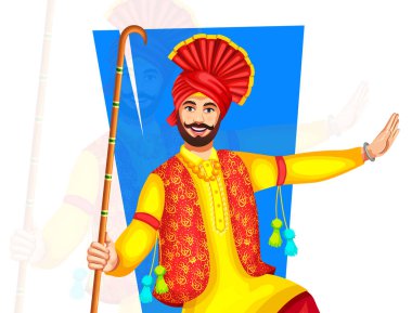 Bhangra dansçısının Bhangra dansını icra edişinin ve bir etkinlikte geleneksel müzikal aksesuar khunda ya da daang 'ı çalmasının temsilcisi.