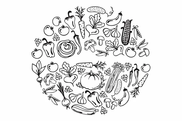 stock vector All vegetables vector forming a circle is great for product logo designs, this vector is black so it's easy to see.