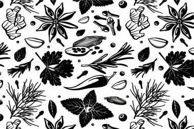 Yemek pişirme baharatlarının vektör simgesi koleksiyonu, bu siyah vektör duvar kağıdı tasarımı için harikadır.