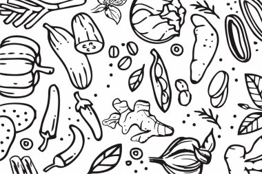 Vektör mutfak baharat ikonu kümesi, bu siyah vektör tasarım duvar kağıdı için harikadır.