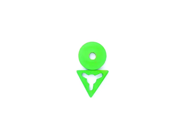 Πράσινο Σήμα Τοποθεσίας Μικρό Εικονίδιο Γεωεντοπισμού Χρήση Ξύλινων Παιχνιδιών — Φωτογραφία Αρχείου