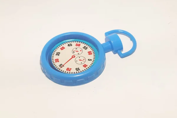 Cronometro Giocattolo Blu Sfondo Bianco — Foto Stock