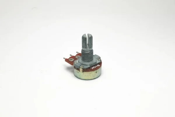 Variable Resistor Potentiometer Code B10K White Background — Stock Photo, Image