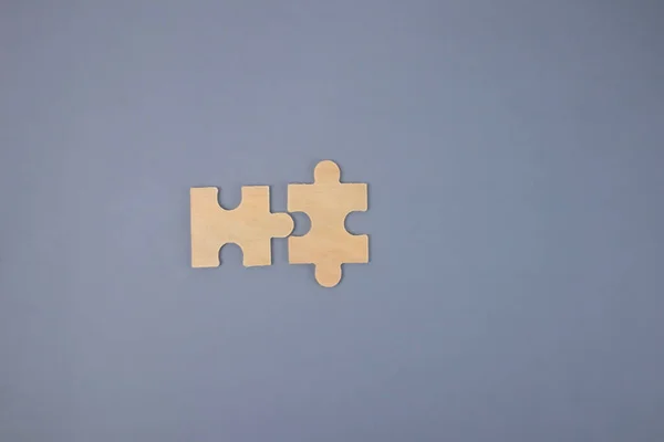 Wooden Puzzle Pieces Gray Background Top View — Stock Photo, Image