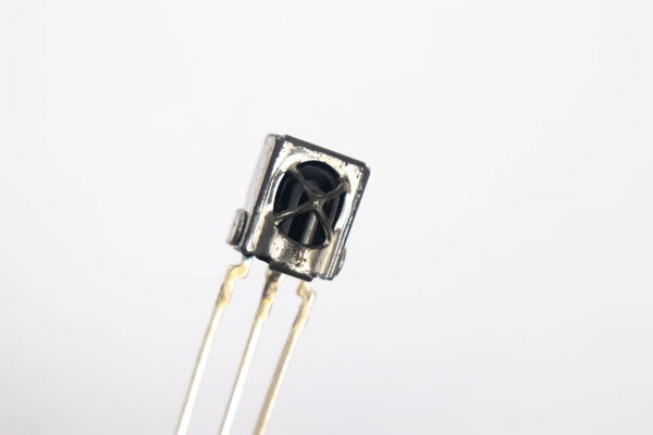 An IR Receiver on a white background. This part is used for DIY electronics for hobbyists.