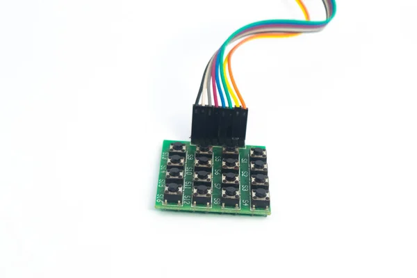 Een 4X4 Toetsenbord Module Met Daarachter Een Regenboogkabel Deze Module — Stockfoto