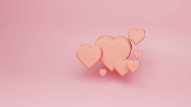 Aşk, düğün, sevgililer günü, sevgi, mutluluk, kalp, hediye, tatlı kalp, yıldönümü ve romantizmi resmetmek için pembe arka planda şekillendirilmiş 3D kalp..