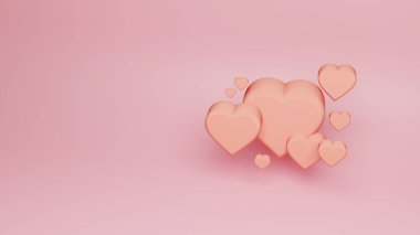 Aşk, düğün, sevgililer günü, sevgi, mutluluk, kalp, hediye, tatlı kalp, yıldönümü ve romantizmi resmetmek için pembe arka planda şekillendirilmiş 3D kalp..