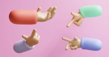 Çeşitli pozlarda dört elin üç boyutlu çizimi