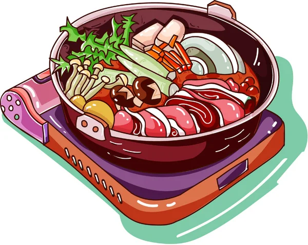 Ilustración Dibujada Mano Hot Pot Food — Archivo Imágenes Vectoriales