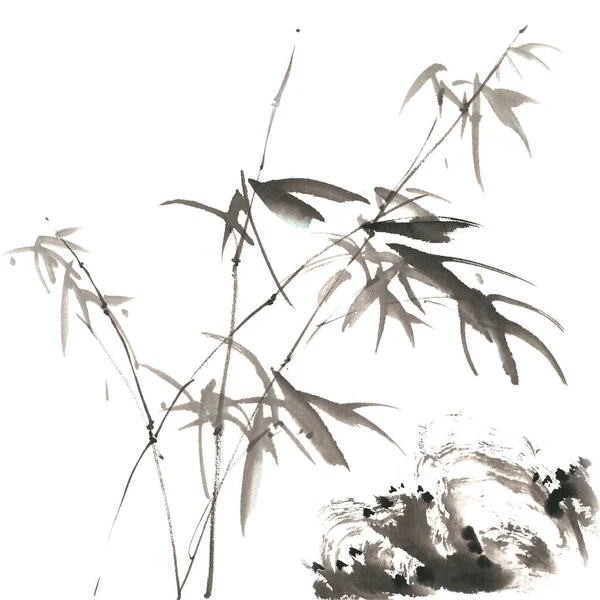 Tinta Bambú Materiales Hoja Bambú — Archivo Imágenes Vectoriales