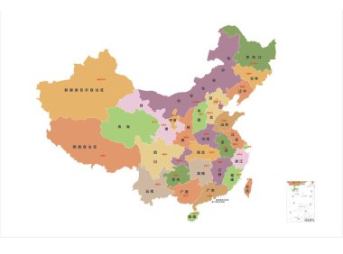 Çin ve vilayetlerin kontur vektör elektronik haritası