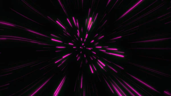 霓虹灯在运动 蓝紫色星迹3D中翘曲或超空间运动的抽象回溯 霓虹灯在运动 — 图库照片