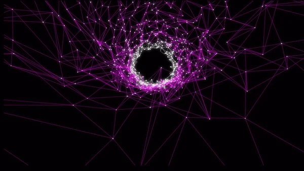 Cerchio Neon Viola Con Triangoli Contesto Tecnico Futuristico Particelle Luminose — Foto Stock