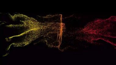 Parıltı parçacıkları kameraya mürekkep etkisi gibi yayılıyor. Yayıcı top parlak parçacıkların girdaplarını yayarak ışık izlerini oluşturur. Alfa kanalı olarak Luma Mtte. Parçacık bulutu. Renkli güzel bg. 3B Görüntü