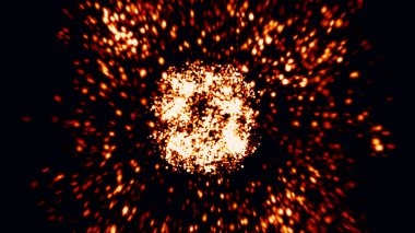 Siyah arka planda kamp ateşinden kıvılcımlar çıkıyor. Alevler siyah arkaplanda izole edilmiş. Yüksek hızlı sinemada çekildi