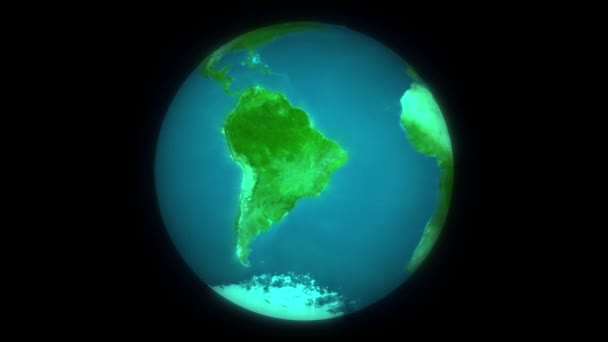 宇宙からの地球惑星のフロントビュー フィクションと現実的な回転での3D地球惑星 ビデオコンセプト 地球の自転 惑星の地球は独自の軸で回転し 地球をバックグラウで回転させる — ストック動画