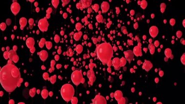 Siyah arka planda yükselen kırmızı balonlar. Kırmızı Balonlar siyah arkaplanda yükseliyor Animasyon 4K