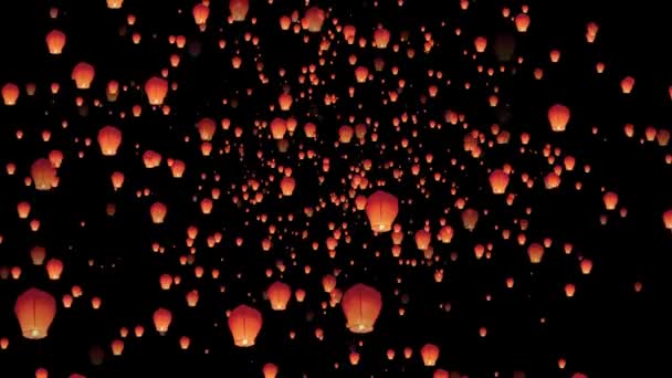 许多灯笼在夜空中飘扬 在4K动画中 许多飞灯在夜空中飞舞 — 图库视频影像