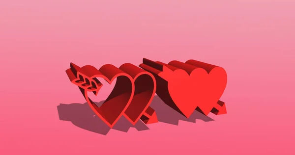 Pembe Arka Planda Kırmızı Kalp Kalp Simgesi Resimleme Gibi Sevmek — Stok fotoğraf