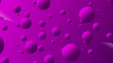 Mor zemin üzerinde uçan mor topun 4k animasyon videosu. Mor küresel toplar veya etrafta yüzen parçacıklar.