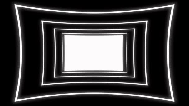 Quadratische Tunnelschleife Aus Abstrakten Neonlichtern Die Vor Dem Bildschirm Vorbeiziehen — Stockvideo