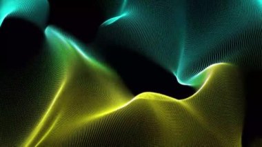 Mavi ve sarı renkli tuzak kodu dalga arkaplanı. Yaratıcı dijital dalga dokusu. Trapcode Biçimli Soyut Animasyon Parçacıkları Arkaplanı.