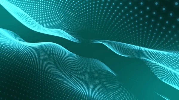 抽象技術の波 概要トラップコード電子粒子波と光の背景を形成します アニメーションサイバーまたはテクノロジーの背景 — ストック写真
