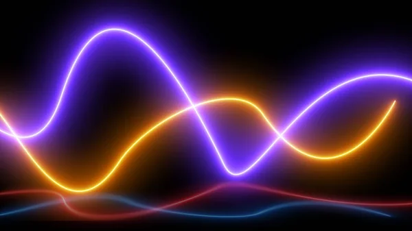 抽象的なパノラマ背景 現実的なネオンピンクと反射と青の波 ネオンライトレーザーショーインパルスイコライザーチャート紫外線スペクトル 3Dレンダリング — ストック写真