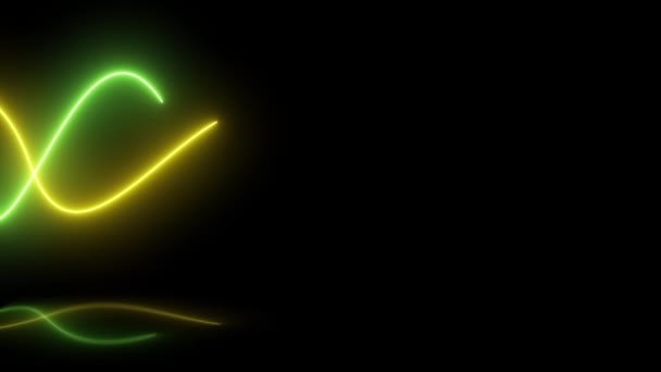 4Kネオン波アニメーション抽象的な背景 ネオンライト レーザーショー インパルス パルスパワーライン ネオンイエローとグリーン ネオン管の形状空のスペース壁紙の背景 ネオンライトライン — ストック動画