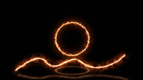 3Dレンダリング 炎の効果を持つネオンフレームで抽象的なシーンとイラスト 3Dネオン輝く線と円をレンダリングします 抽象的なネオン背景 — ストック写真