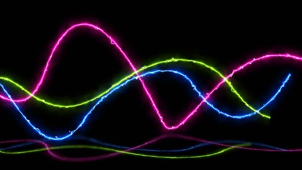 3Dレンダリングネオンライトレーザーショー インパルス チャート 紫外線スペクトル パルスパワーライン 量子エネルギー ピンクブルーバイオレット輝くダイナミックライン 抽象的な背景 — ストック写真
