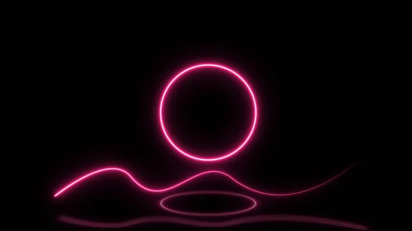 Üres Pódium Lejtős Neongyűrűvel Háttérrel Renderelés Illusztráció Absztrakt Jelenet Rubin — Stock Fotó