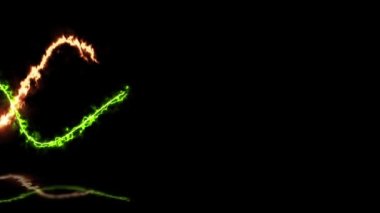 Turuncu ve yeşil neon yangın efekti parlayan çizgi döngüsü soyut 4K hareket eden duvar kağıdı arkaplanı.