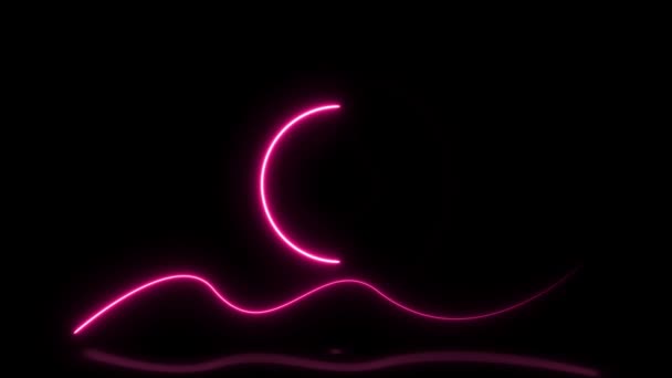 ネオン波のロゴ 紫色の円形の空の空間のアニメーション — ストック動画