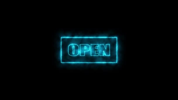 Azurblaue Oder Cyanische Farbe Neon Sign Open Offene Leuchtreklame Erscheint — Stockvideo
