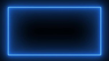 Neon çizgileri animasyon. Hareketli çizgili dikdörtgen çerçeve. Siyah arkaplanda mavi renkleri olan parlak neon çerçeve animasyonu. mavi neon etkisi dikdörtgen çerçeve çizgisi dikişsiz döngülü video.