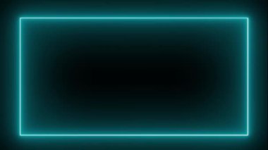 Mavi neon etkisi dikdörtgen çerçeve çizgisi dikişsiz döngü videosu. Neon soyut dikişsiz arka plan mavi spektrum döngülü floresan ultraviyole ışık parlayan neon çizgi soyut arkaplan ağı n