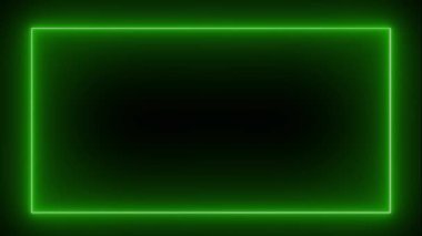 yeşil neon etkisi dikdörtgen çerçeve çizgisi dikişsiz döngü videosu. Siyah arkaplanda kare akan yeşil neon ışık çerçevesi.