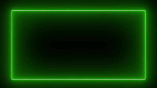 Зеленый Неоновый Эффект Прямоугольного Кадра Линии Бесшовной Петли Видео Площадь — стоковое видео