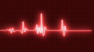 Kalp atış hızı monitörü elektrokardiyogram kırmızı arka planda güzel kırmızı parlak tasarım. Kalp atışı ikonu. Nabız çizgisi çizimi. Ekg neon titreşim monitörü sinyal veriyor. Kalp atışı ikonu. Nabız çizgisi