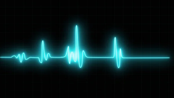 心拍数モニター黒を背景に美しいスカイブルー明るいデザインの心電図 ハートビートのアイコン パルス線図 — ストック写真