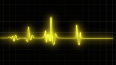 Kardiyogram kardiyograf osiloskop sarı çizim arkaplanı. Acil durum ekokardiyografi. Sarı parıldayan neon kalp atışı. Kalp atışı. Elektrokardiyogram