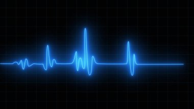 Kardiyogram kardiyograf osiloskop mavi çizim arka planı. Acil durum ekokardiyografi. Mavi parıldayan neon kalp atışı. Kalp atışı. Elektrokardiyogram