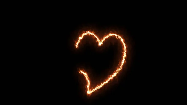 Siyah Arka Planda Yanan Bir Kalp Soyut Sıcak Kalp Şekli — Stok fotoğraf
