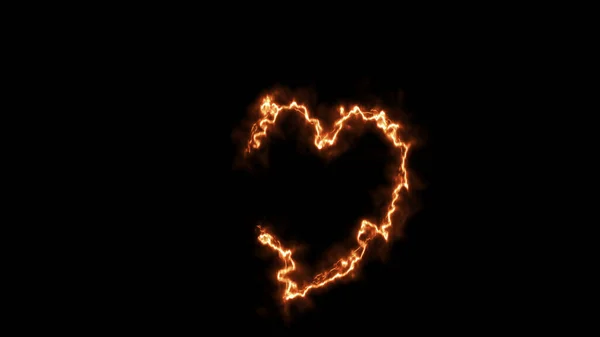ハート型ラインネオンライト黒の背景を隔離 明るいネオン黄色の大きな心臓抽象的な背景 バレンタインデーのグラフィックデザイン — ストック写真